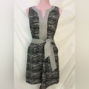 Anthropologie Black Knit Dress Chic Gray Belted Sleeveless Classic Tabitha Sz 6P